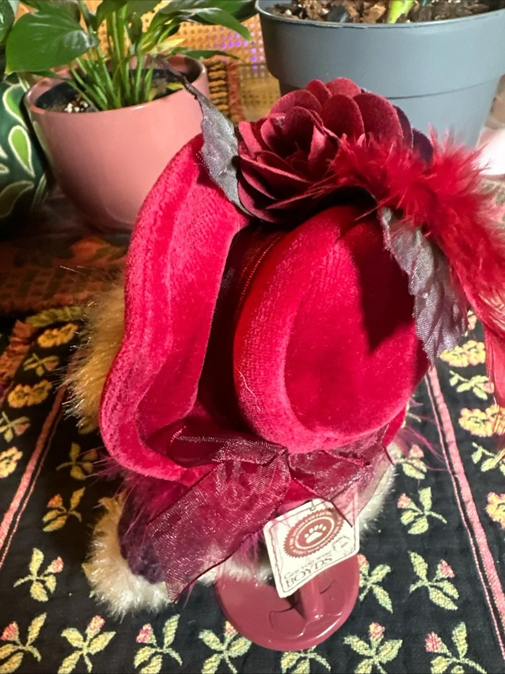 Bearington Collection “Duchess of Plume” Teddy Bear in Sweater, Hat & Boa